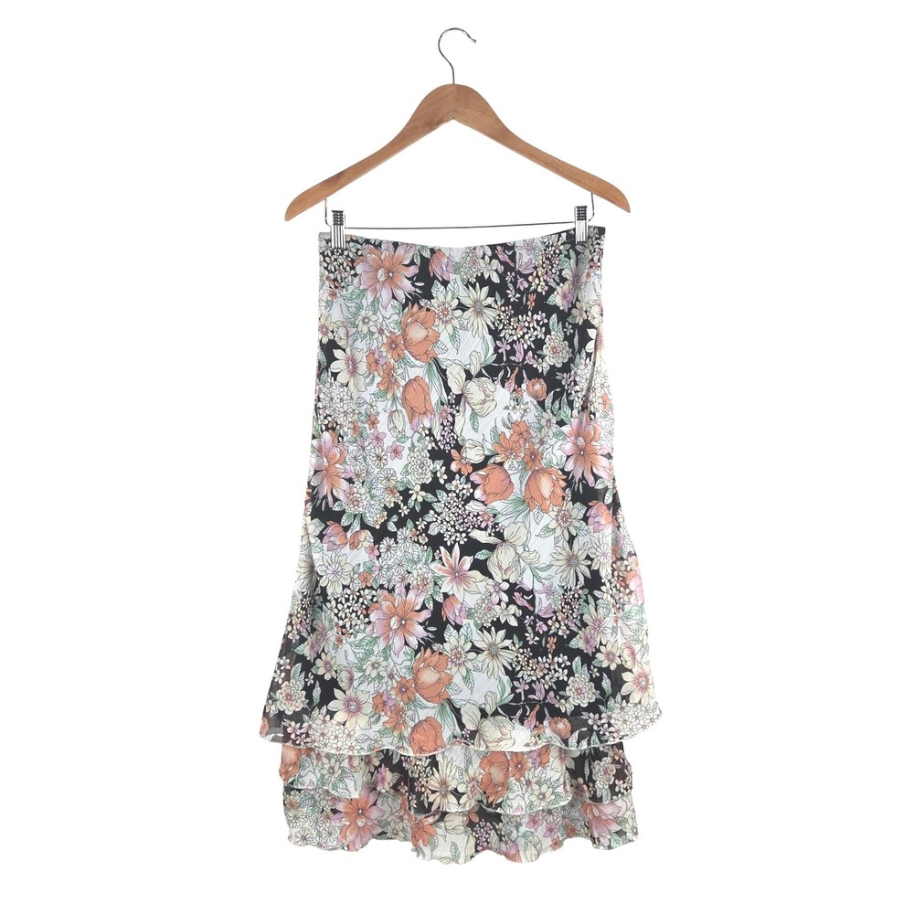 Vintage Floral Tiered Ruffle Midi Skirt Size S Y2K 2000s Coquette Romantic Boho